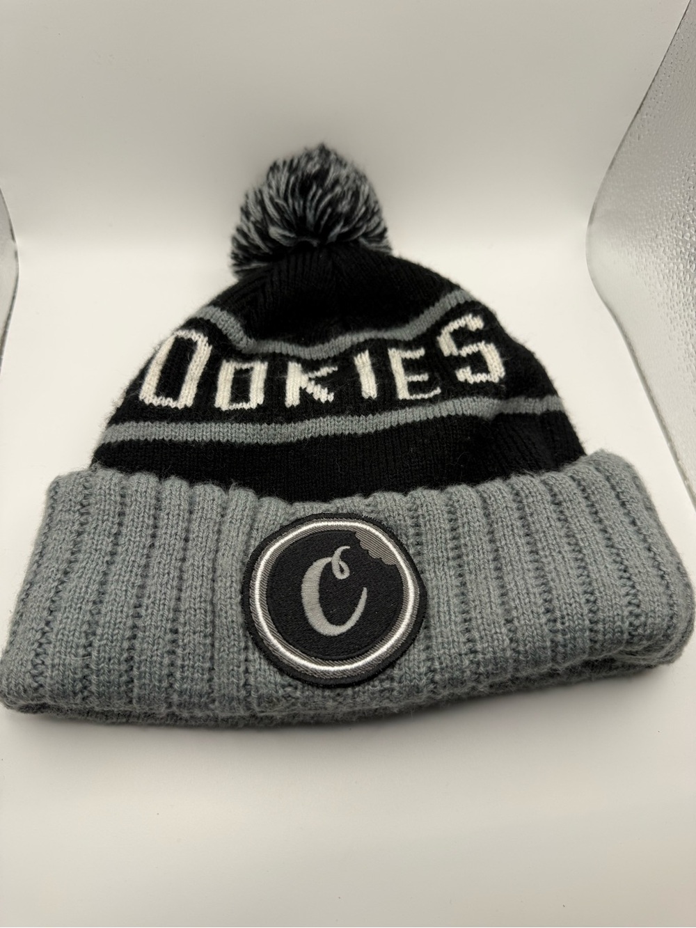 Cookies SF Black and Gray Pom Beanie Unisex Adult One Size Fits All